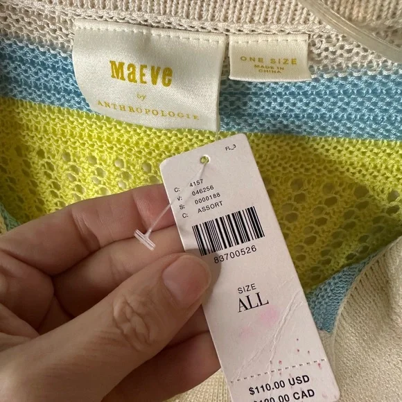 NWT Maeve Anthropologie Open Knit Polo Sweater One Size Striped Summer Layer - Picture 5 of 7